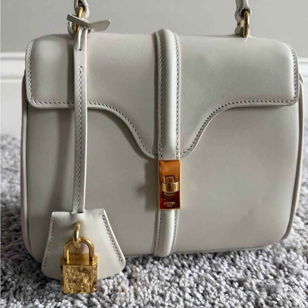 Celine MINI 16 IN SATINATED CALFSKIN in 
Cream with Gold Hardware - Picture 4 of 9
